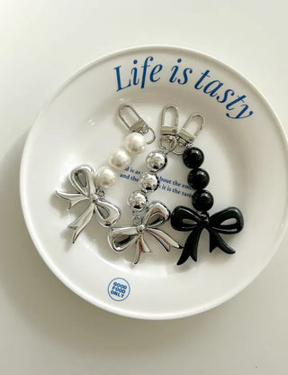 Long Bijou Ribbon Bag Keyring Pearl Bead Bag Charm