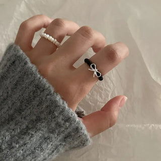 Silver 925 Ribbon Gemstone Bead Pearl Silver Ring