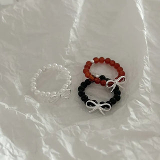 Silver 925 Ribbon Gemstone Bead Pearl Silver Ring
