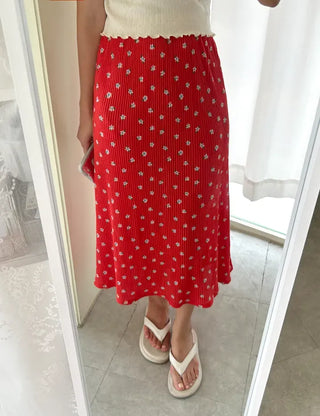 Flower pleated skirt women's elastic long skirt