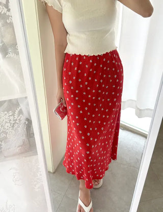 Flower pleated skirt women's elastic long skirt