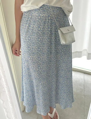 Flower pleated skirt women's elastic long skirt