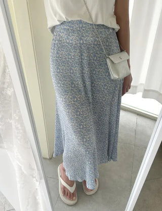 Flower pleated skirt women's elastic long skirt