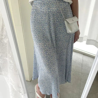 Flower pleated skirt women's elastic long skirt