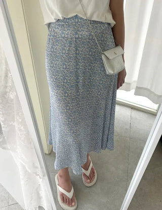 Flower pleated skirt women's elastic long skirt