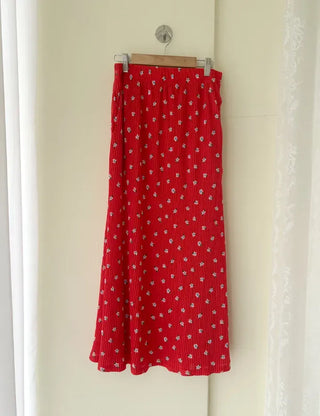Flower pleated skirt women's elastic long skirt