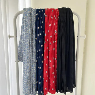 Flower pleated skirt women's elastic long skirt
