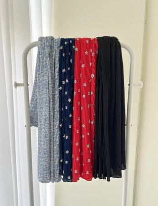 Flower pleated skirt women's elastic long skirt