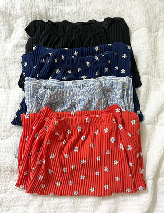 Flower pleated skirt women's elastic long skirt
