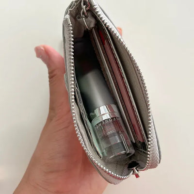 Cowhide Heart Keyring Card Wallet Silver Mini Pouch