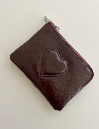 Cowhide Heart Keyring Card Wallet Silver Mini Pouch