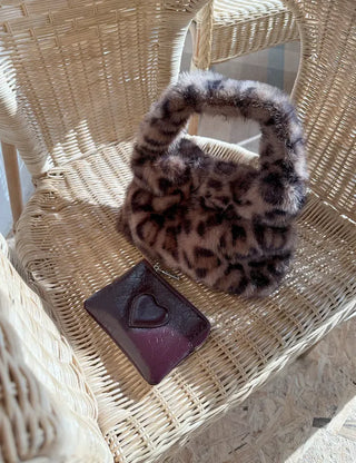 Cowhide Heart Keyring Card Wallet Silver Mini Pouch