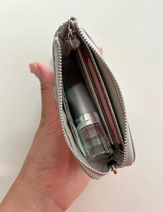 Cowhide Heart Keyring Card Wallet Silver Mini Pouch