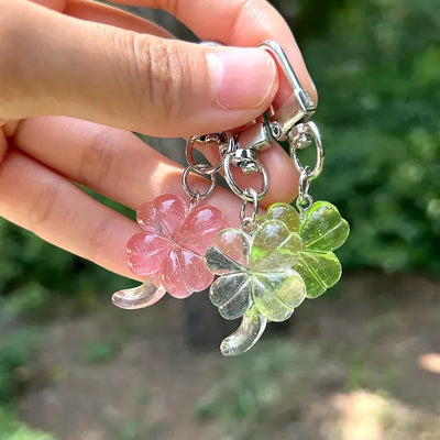 1+1 Glitter Four-Leaf Clover Keyring Lucky Keychain Keyholder