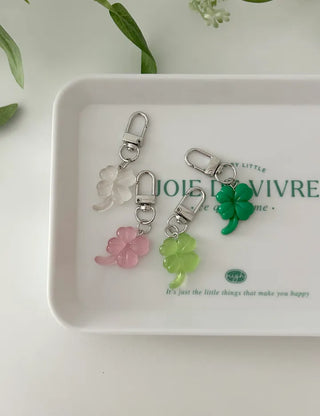 1+1 Glitter Four-Leaf Clover Keyring Lucky Keychain Keyholder