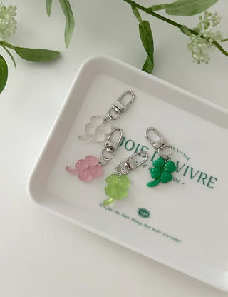 1+1 Glitter Four-Leaf Clover Keyring Lucky Keychain Keyholder