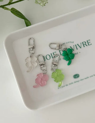 1+1 Glitter Four-Leaf Clover Keyring Lucky Keychain Keyholder