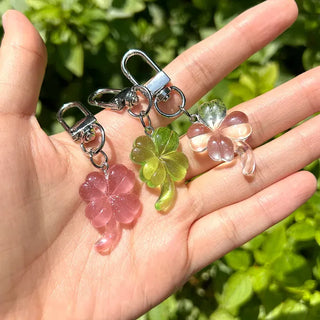 1+1 Glitter Four-Leaf Clover Keyring Lucky Keychain Keyholder