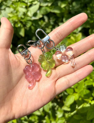 1+1 Glitter Four-Leaf Clover Keyring Lucky Keychain Keyholder