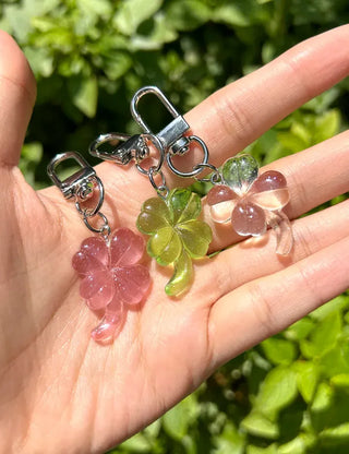 1+1 Glitter Four-Leaf Clover Keyring Lucky Keychain Keyholder