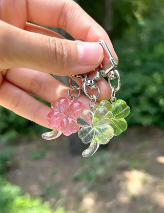 1+1 Glitter Four-Leaf Clover Keyring Lucky Keychain Keyholder