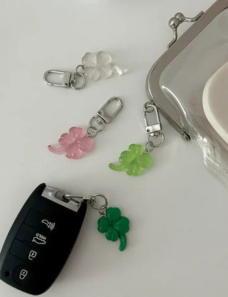1+1 Glitter Four-Leaf Clover Keyring Lucky Keychain Keyholder