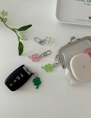 1+1 Glitter Four-Leaf Clover Keyring Lucky Keychain Keyholder