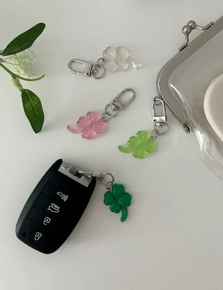 1+1 Glitter Four-Leaf Clover Keyring Lucky Keychain Keyholder