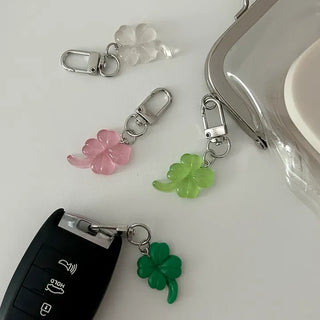 1+1 Glitter Four-Leaf Clover Keyring Lucky Keychain Keyholder