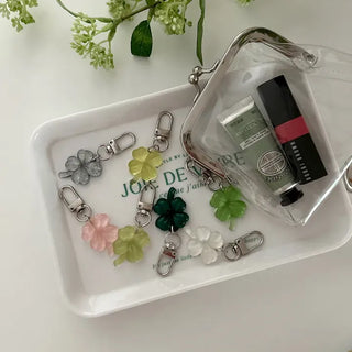 1+1 Glitter Four-Leaf Clover Keyring Lucky Keychain Keyholder
