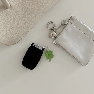 1+1 Glitter Four-Leaf Clover Keyring Lucky Keychain Keyholder