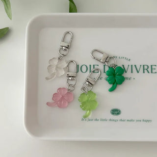 1+1 Glitter Four-Leaf Clover Keyring Lucky Keychain Keyholder