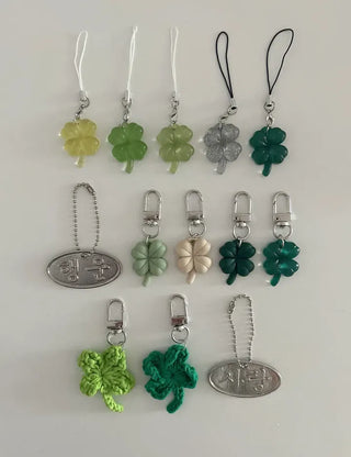 1+1 Glitter Four-Leaf Clover Keyring Lucky Keychain Keyholder