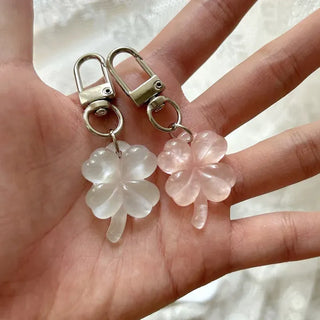 1+1 Glitter Four-Leaf Clover Keyring Lucky Keychain Keyholder
