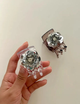 Sequin flower bun hair clip updo hair clip