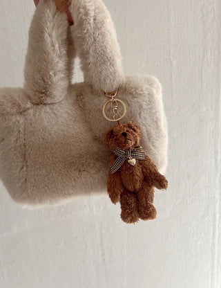 Checkered Ribbon Bear Teddy Bear Doll Bag Keyring Bag Charm