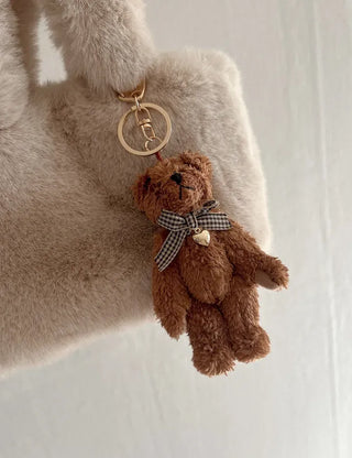 Checkered Ribbon Bear Teddy Bear Doll Bag Keyring Bag Charm