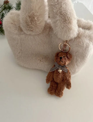 Checkered Ribbon Bear Teddy Bear Doll Bag Keyring Bag Charm