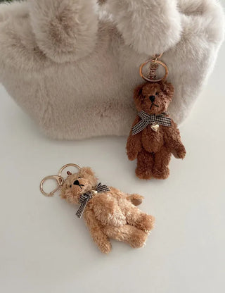 Checkered Ribbon Bear Teddy Bear Doll Bag Keyring Bag Charm