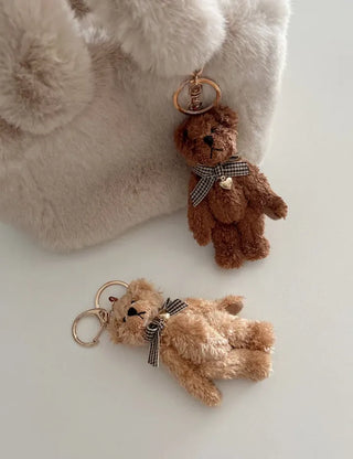 Checkered Ribbon Bear Teddy Bear Doll Bag Keyring Bag Charm