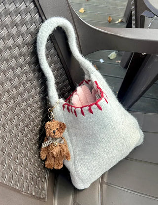 Checkered Ribbon Bear Teddy Bear Doll Bag Keyring Bag Charm