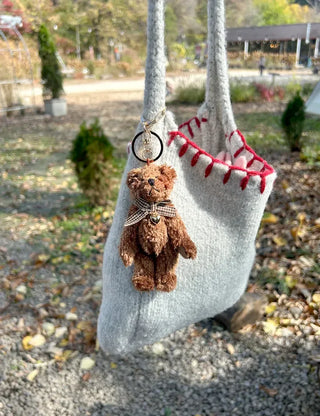 Checkered Ribbon Bear Teddy Bear Doll Bag Keyring Bag Charm