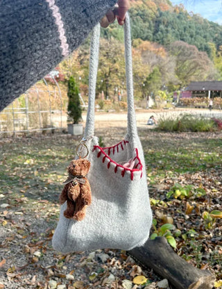 Checkered Ribbon Bear Teddy Bear Doll Bag Keyring Bag Charm