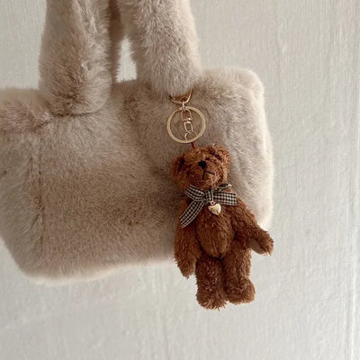 Checkered Ribbon Bear Teddy Bear Doll Bag Keyring Bag Charm