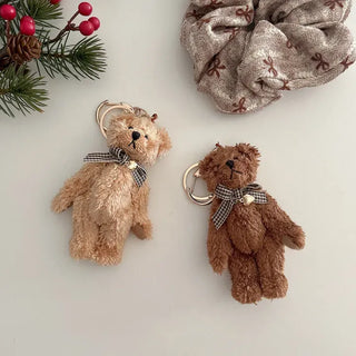 Checkered Ribbon Bear Teddy Bear Doll Bag Keyring Bag Charm