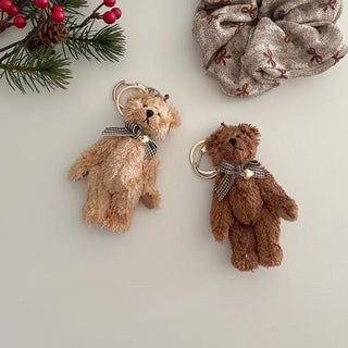 Checkered Ribbon Bear Teddy Bear Doll Bag Keyring Bag Charm