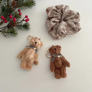 Checkered Ribbon Bear Teddy Bear Doll Bag Keyring Bag Charm