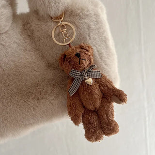Checkered Ribbon Bear Teddy Bear Doll Bag Keyring Bag Charm