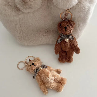 Checkered Ribbon Bear Teddy Bear Doll Bag Keyring Bag Charm