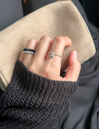 Starlight Heart Silver Ball Ring Silver 925 Women's Cubic Ring